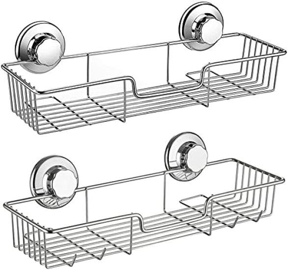 SANNO Shampoo Shower Bathroom Shampoo Wall Mounted Storage Wire Vacuum Strong Suction Set of Stainless Steel 2 Rack, Rack, Rack, Holder, Rack, Basket,