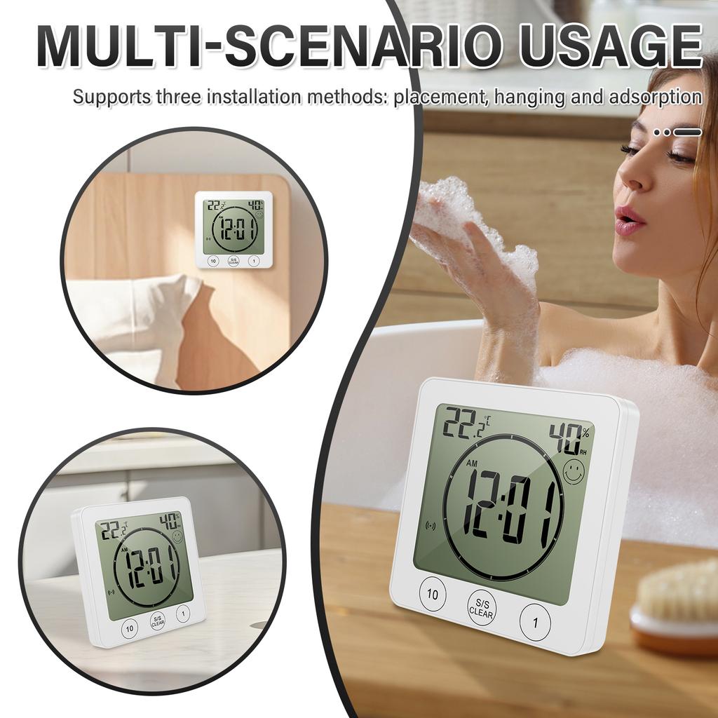 Digital Bathroom Wall Clock Shower Timer Waterproof For Water Spray LCD Screen Watch Temperature Humidity Clock For Shower Room