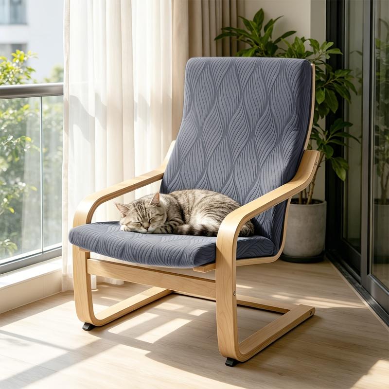 Wave Pattern Poang Chair Cover Elastic Rocking Chair Slipcover Soft Armchair Protector for Living Room Home Decor
