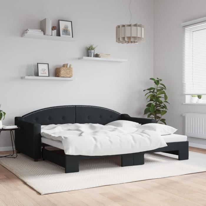 VidaXL Lit de jour avec lit gigogne noir 90x190 cm tissu 3197542