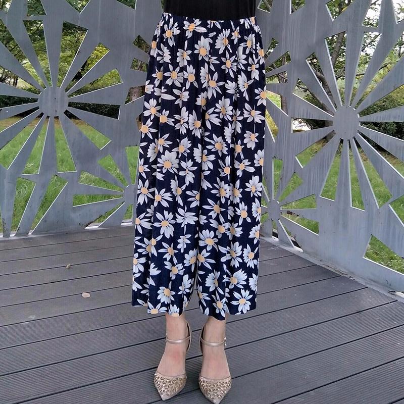 WTEMPO Kvinner Vår Sommer Høst Stor Størrelse Elastisk Høy midje Bred Ben Culottes Løse Uformelle Blomstertrykt Tynne Cropped Bukser