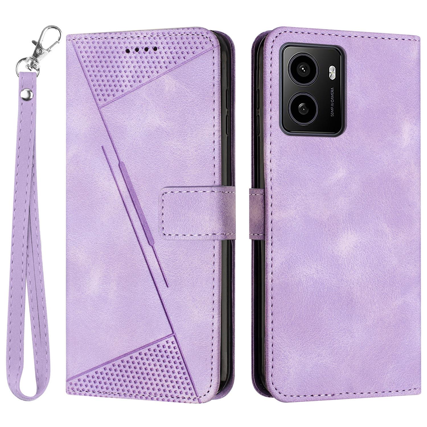 

For HMD Pulse/Pulse Plus/Pulse Pro Case Triangle Pattern Leather Phone Cover with Hand Strap Card Slots Purple