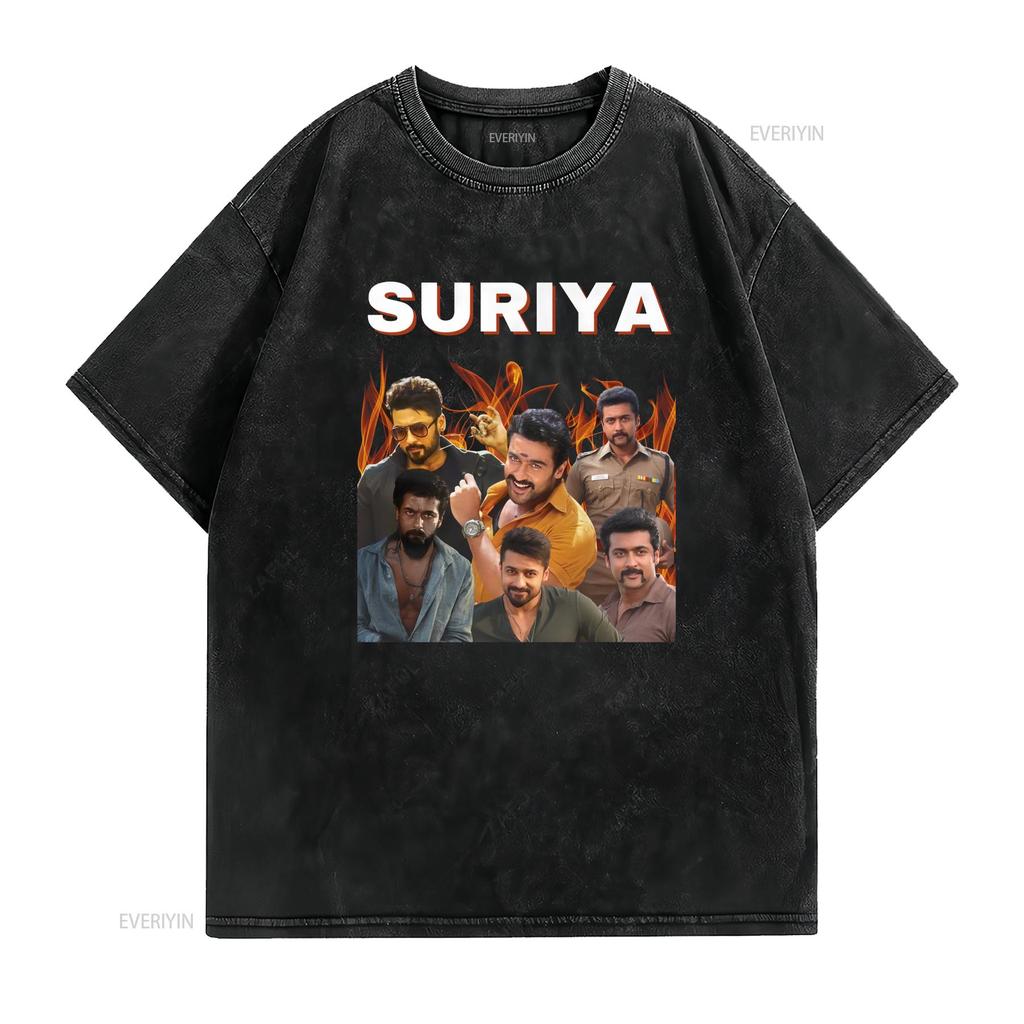 SURIYA Tamil T shirt vintage Washed Stretched Soft designer clothes Breathable fashion Slightly Versatile Comfortable graphic