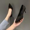 Professional Black Dress High Heels Women's New Thin Heel Versatile Suede Etiquette Single Shoes Spring Middle Heel