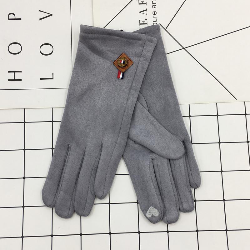 Suede Women's Gloves Single Line Hairy Winter Warm Outdoor Fleece Student Split Finger Touch Screen Gloves