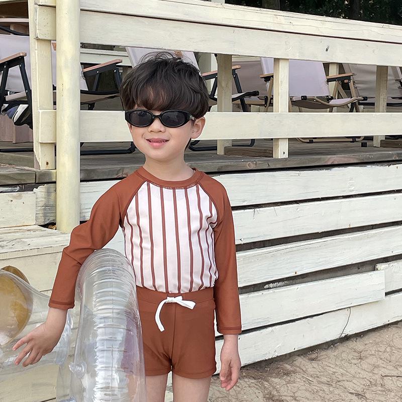 

Детский купальник с длинным рукавом в корейском стиле, в кофейную полоску, для защиты от солнца, быстросохнущий 120 cm