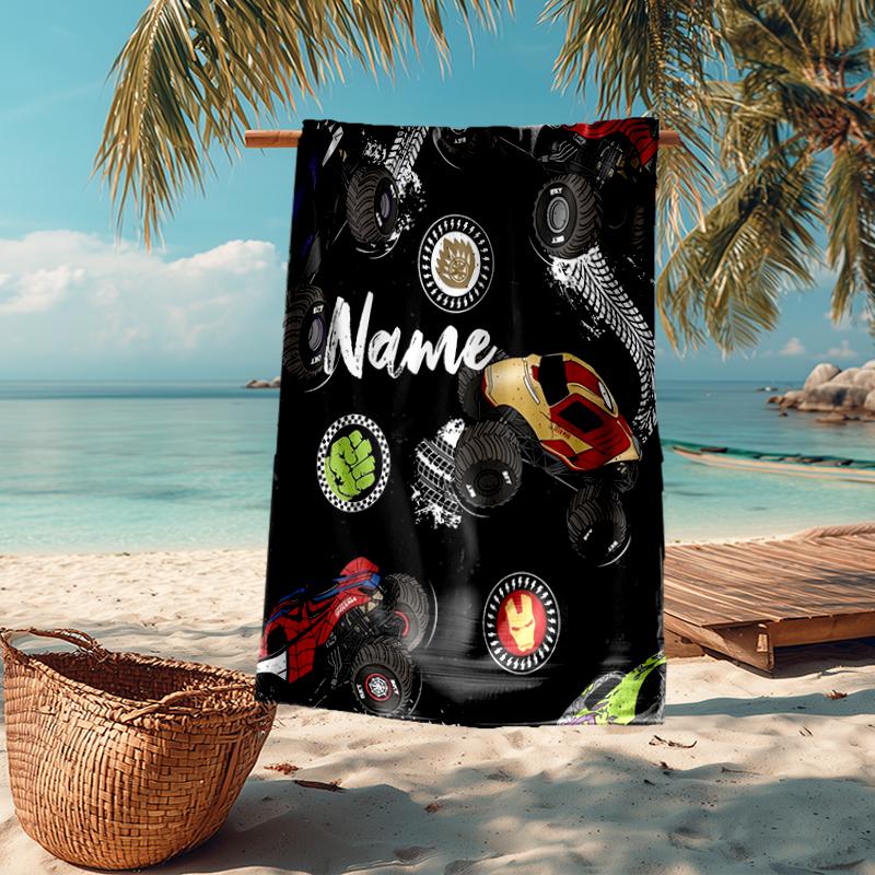 Custom Name Ultra-Soft Beach Towel with Truck Theme,Ideal for Pool - Camping, Diving - Perfect Travel Essential, Vibrant Beach Towel.