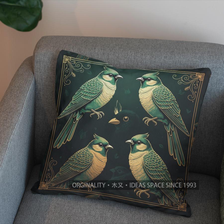 2D Stylish Birds Design Decorative Throw Pillow Pattern Cushion Cover Suitable For Sofa Bedroom Car Pillow Cover
