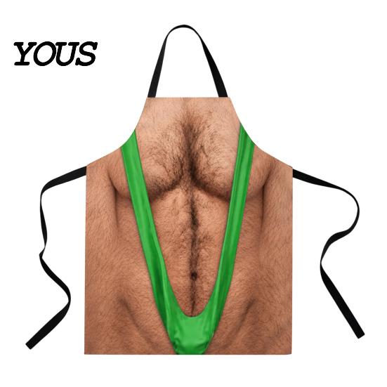 Practical Prank Gifts for Dad Funny 3D Hairy Men's Body Apron, Novelty Muscle Print BBQ Personalized Cooking Gear Bib, Adjustable Polyester