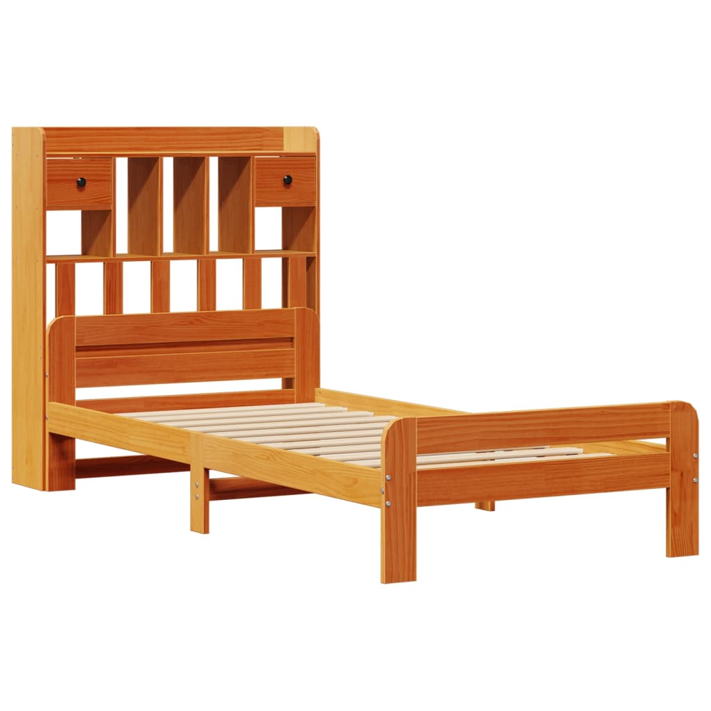 Solid Wood Bed with Shelf Without Mattress Wax Brown 75 x 190 cm