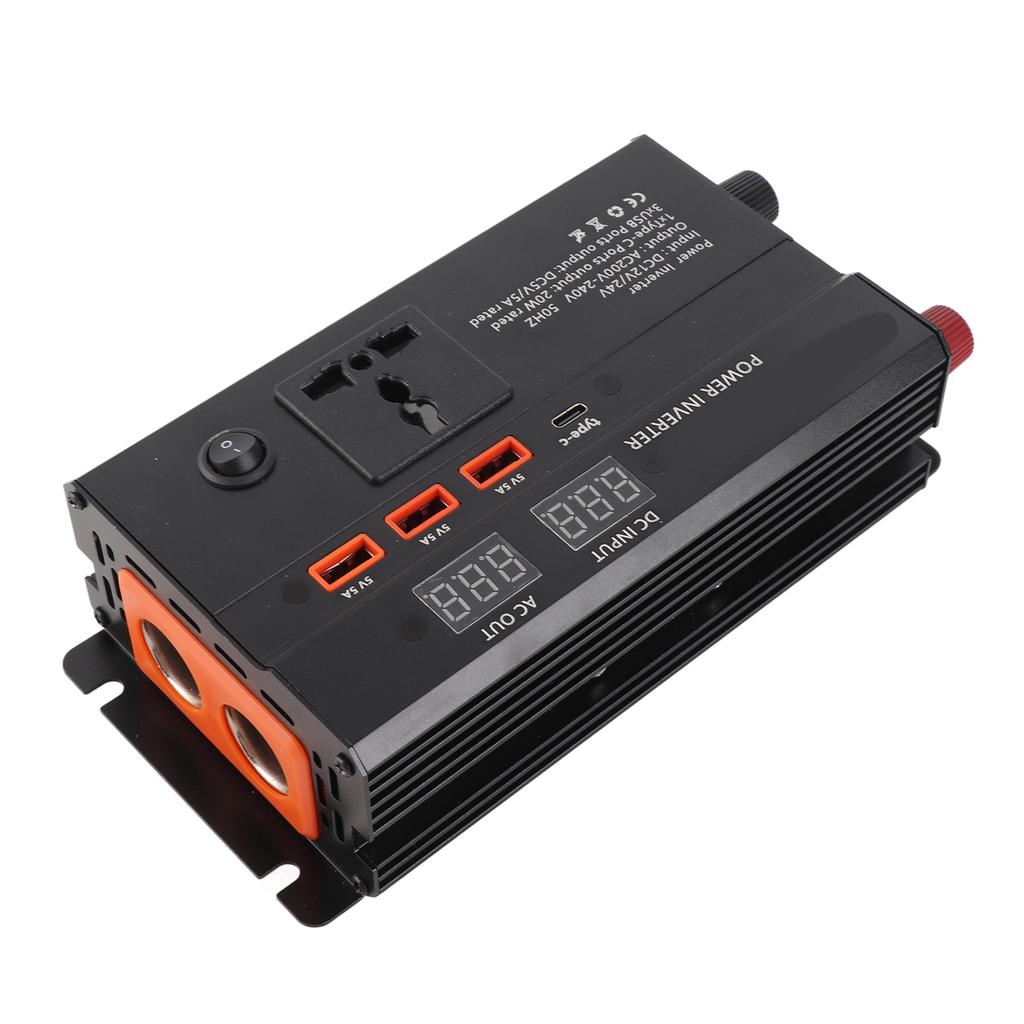 3000W 12V do 220V Przetwornica samochodowa z wyświetlaczem LCD Port USB Porty zapalniczki