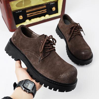 Herrenschuhe aus Rindsveloursleder, Lederschuhe mit großem Kopf, Frühling neu, niedrig geschnitten, vielseitiger Trend, lässig, dicksohlige Schuhe mit Höhenabsatz