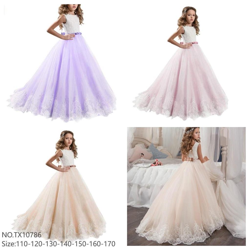 Popular All-Season Puffy Princess Dress for Girls (Ages 3-14) with Train