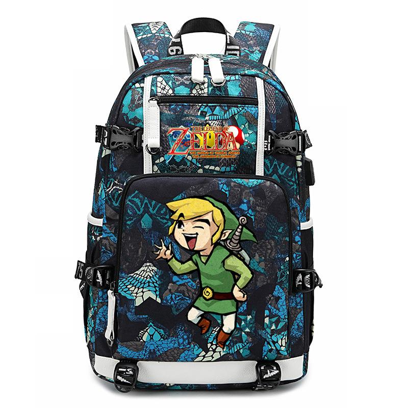Zelda Zelda Plecak z Nadrukiem Akcesoria Outdoorowy Port USB Duża Pojemność Plecak Podróżny