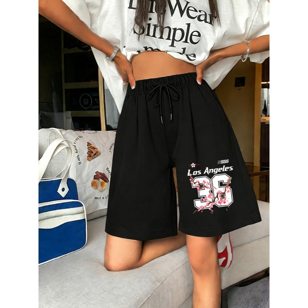 

Pant Usa Cherry Blossoms And Number 36 Print Women S Shorts Drawstring Pocket Streetwear Wide Leg Elasticity Pant Clothing 3XL
