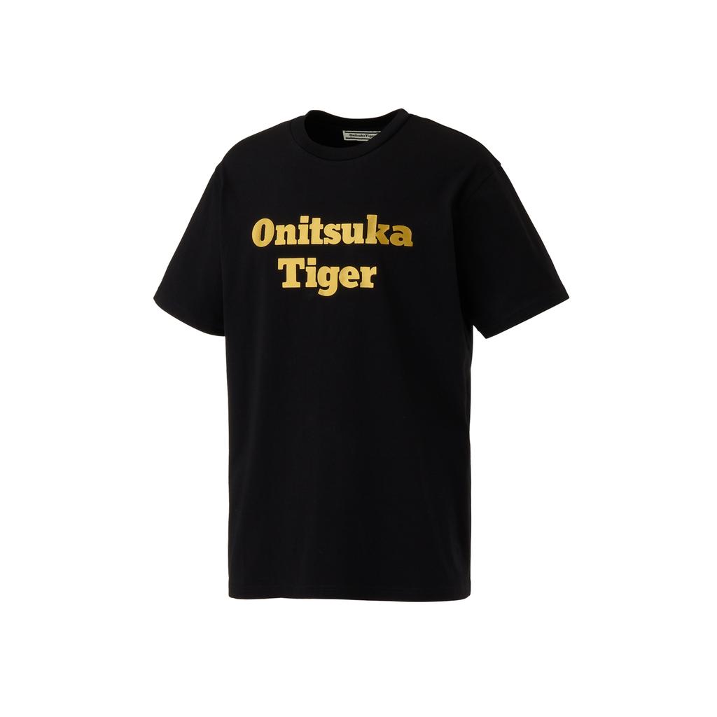 ONITSUKA TIGER Logo T-Shirt Buchdruck Kurzarm T-Shirt Unisex Oberteile Schwarz Gold 2183B456-001