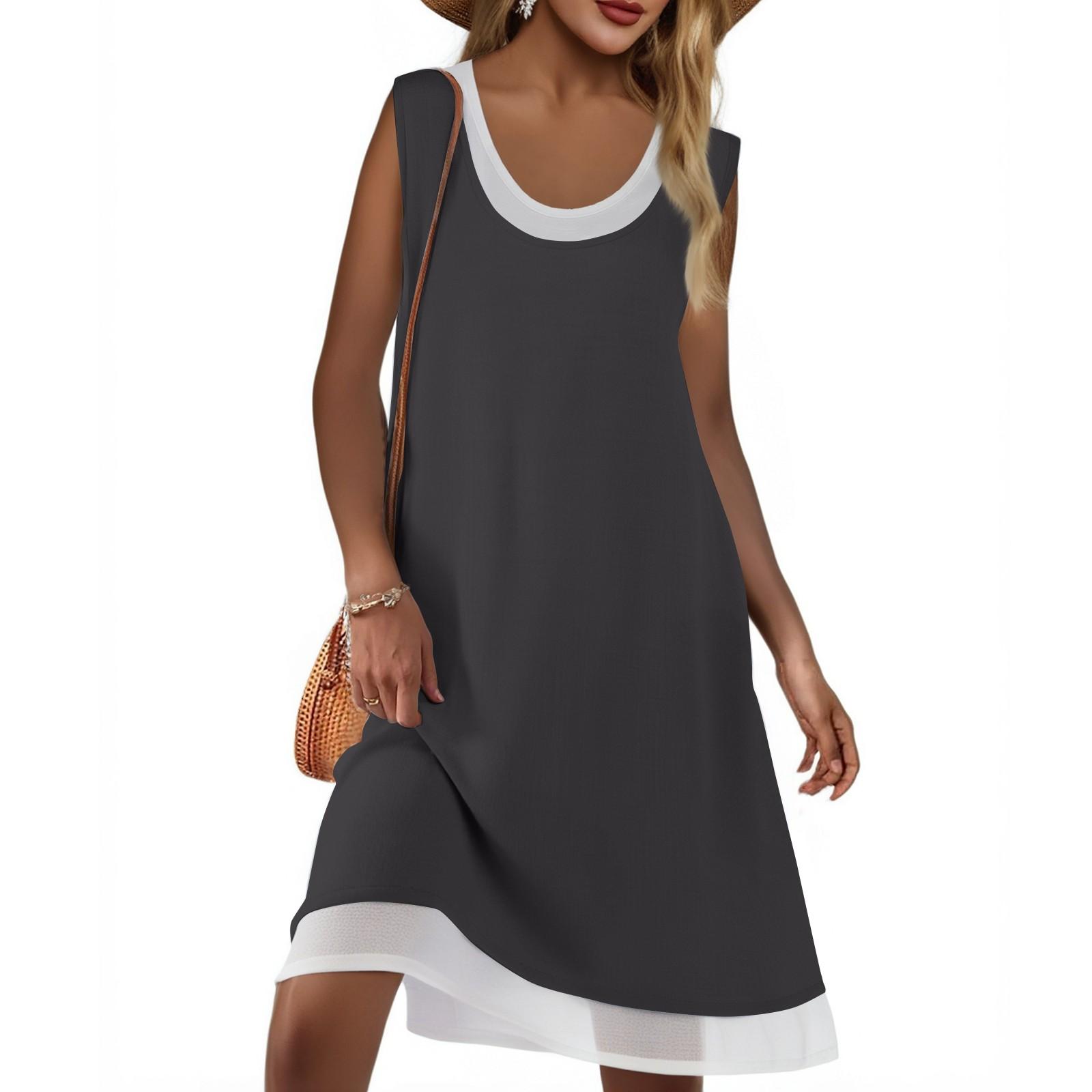 

Женское летнее повседневное свободное платье без рукавов, пляжное платье-майка L чёрный