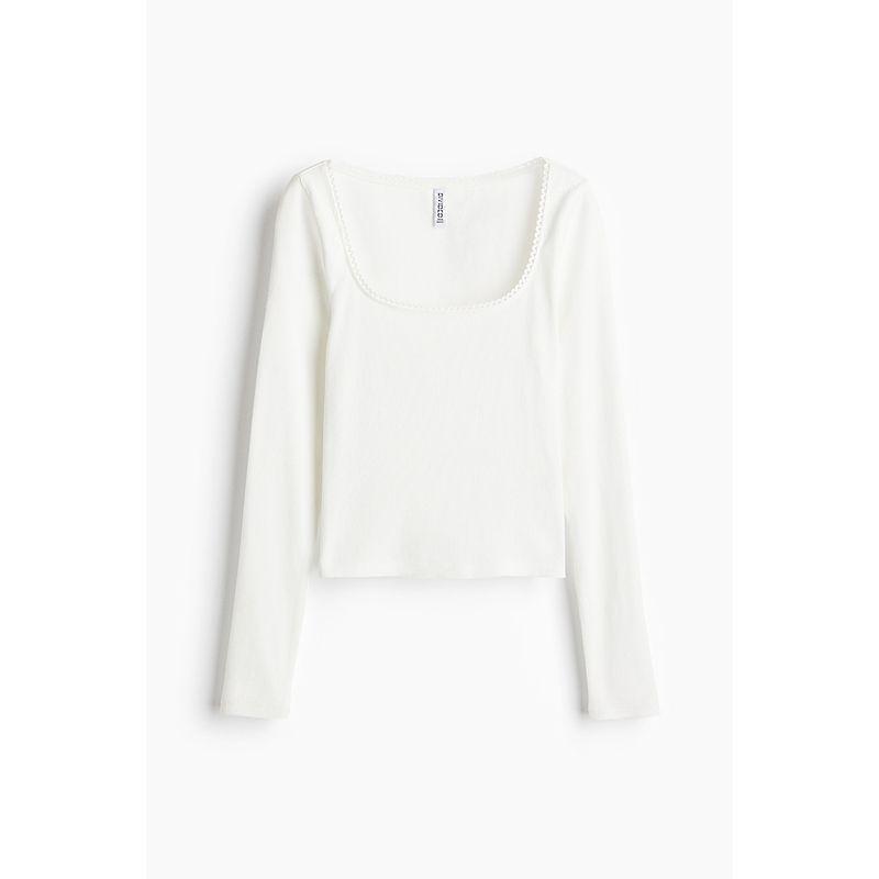 

HM Women s Autumn Small Annulet Trim Cotton Tops 1273919 Cream 170/116(XL)