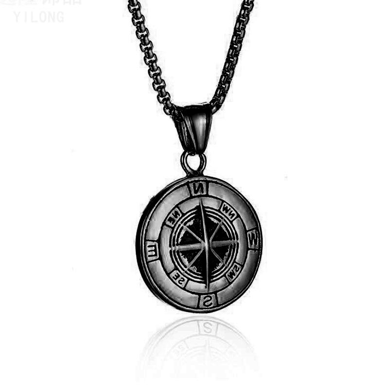 Hip Hop Fashion men s Necklace Viking Compass Pendant Retro Silver Stainless Steel Chain Punk Jewelry Gift