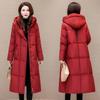 Stylish Medium-length Black Down Cotton Coat for Women, Loose Fit and Korean-style with Hood for Thick Winter Fashion