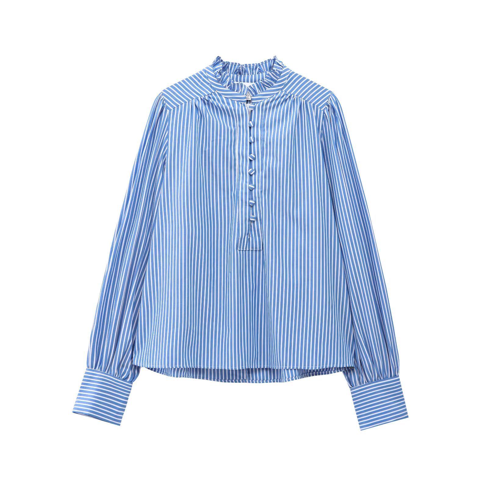 

2025 Spring Women s Versatile Pleated Collar Cotton Shirt Small