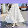 Spring Sheer Lace Maxi Skirt With Flannel Lining For Women