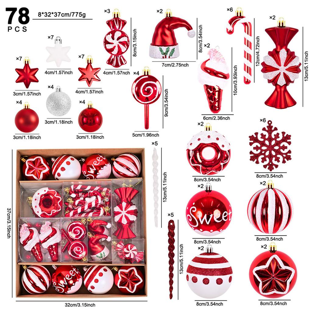 Cute Christmas Tree Ornaments,Decorative Cartoon Christmas Balls - 78PCS Holiday Door Decorations, Funny Home Decor For Window, Door, Weddings