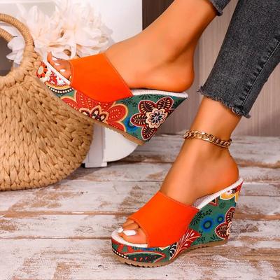 Ladies Shoes Peep Toe Women's Slippers Fashion Plus Size Casual Slippers Women Summer Printing Wedge Slippers