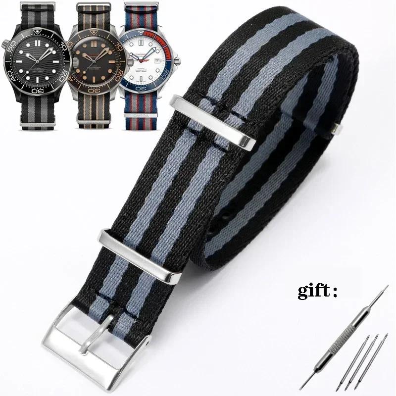 Nylon Watch Strap for Omega 007 for Seamaster 300 20mm Canvas Watchband for Rolex Military Sport Bracelet for Tudor Wristband