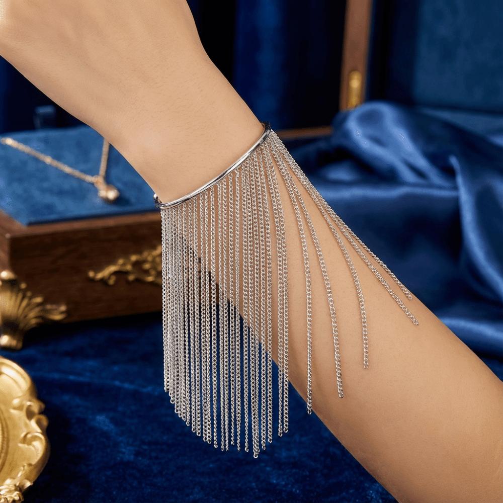 Zinc Zinc Alloy Fringe Arm Cuff Bangle Exquisite Open Upper Arm Chain Fashion Tassels Armband  Party
