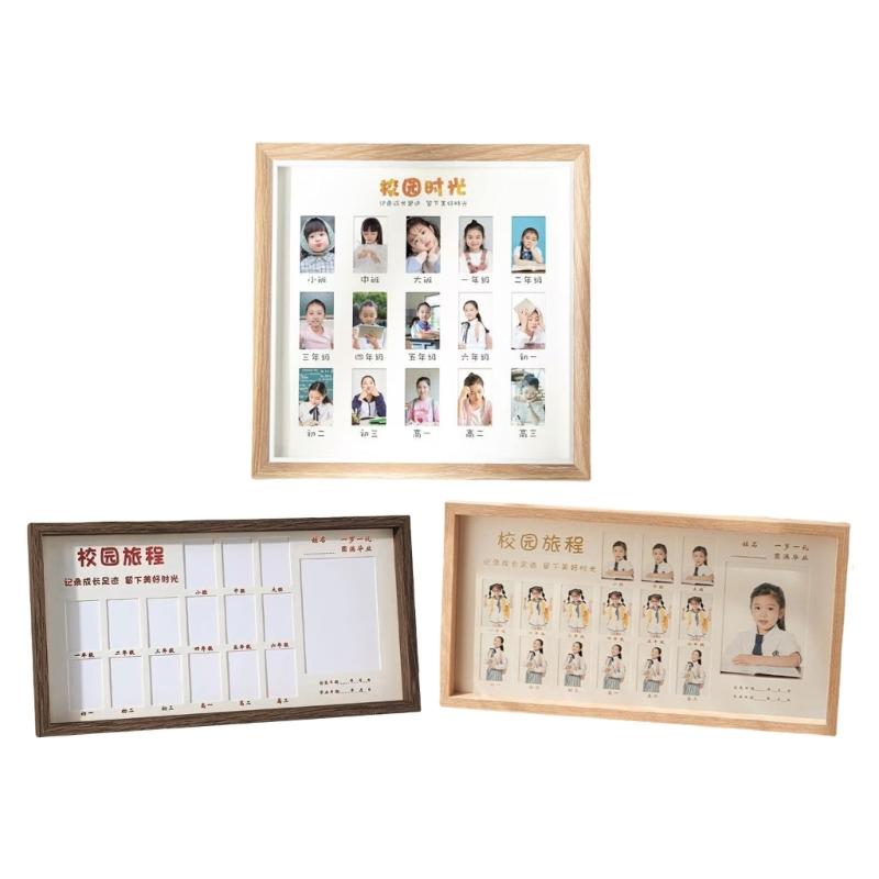 Wooden School Photo Frame from Kindergarten To Graduation Home Decors Keepsakes Gift for Teachers Parent and Students