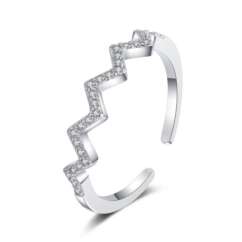 V-Shaped Rhinestone ECG Wave Ring - Fashionable European & American Style Women s Accessory. Adjustable