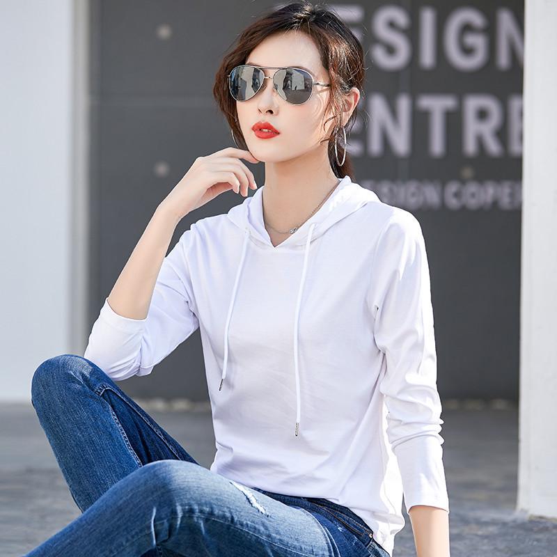 80s-Inspired Women's Long Sleeve Mercerized Cotton Hooded T-Shirt - Lightweight, Comfortable Sweatshirt