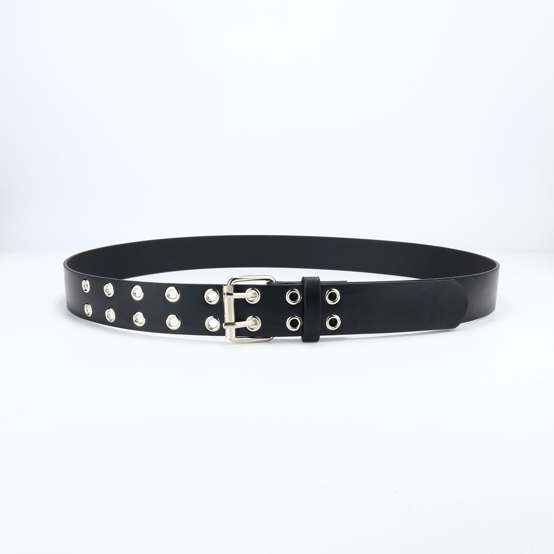 

Punk Belt Female Personality Decoration Ladies Hip Hop Jeans With Double Exhaust Eyehole Corn Pu Belt Width 3.3cm Length 113cm
