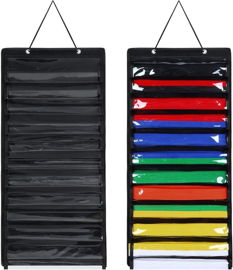Non-Woven Felt Storage Hanging Bag for Taekwondo/Karate Belts, Martial Arts Belt Organizer Display Holder Wall Mounted Fabric
