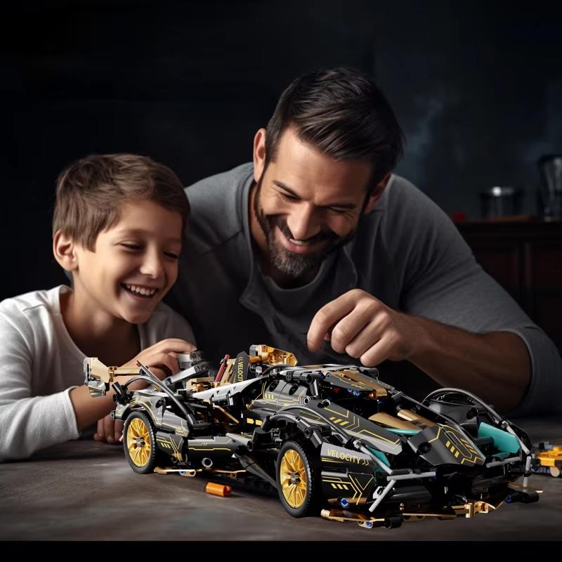 Black V12 Block Roadster Rc Tech Racer 1:14 Diy Racing Car Building Block Assembly Block Car Toy Birthday Gift