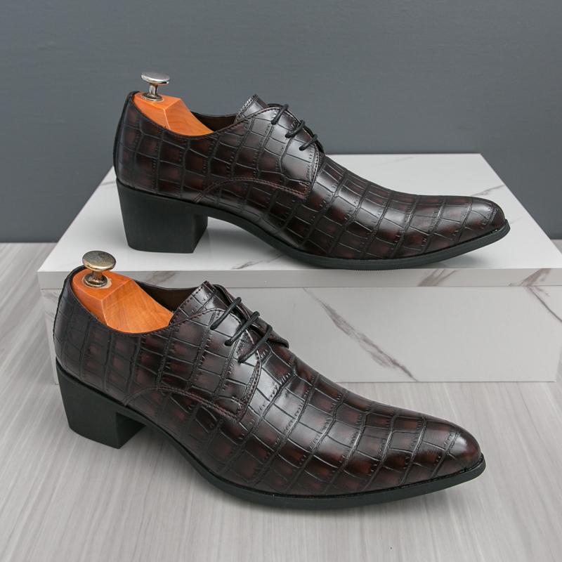 Fashion Luxury High Heel Shoes Men Classic Black Pointed To Dress Shoes For Men Wedding Formal Shoes Oxford Leather Social Shoes Male