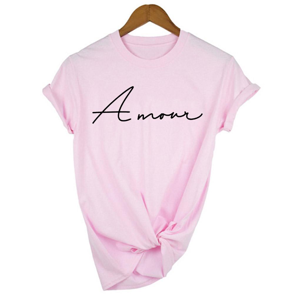 Women Fashion France Amour Letters Print T Shirt Short Sleeve Casual Love Shirts Feminist Paris Female L