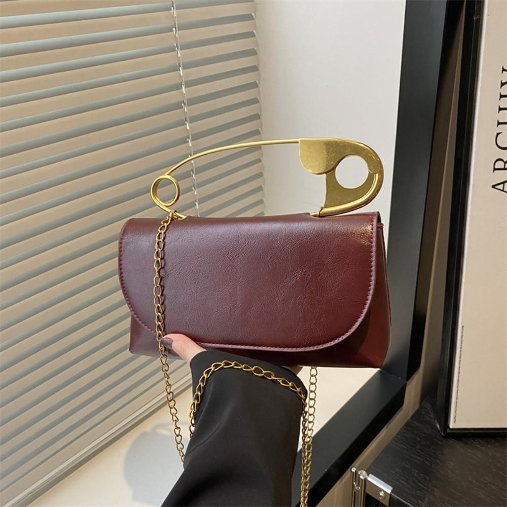 PU Paper Clip Handbag Small Square Crossbody Bag Niche Shoulder Messenger Bag  Fashionable красный