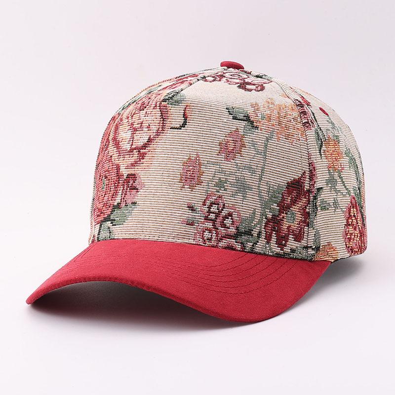 New baseball cap European and American color matching butterfly flower shading cap printing five autumn hats