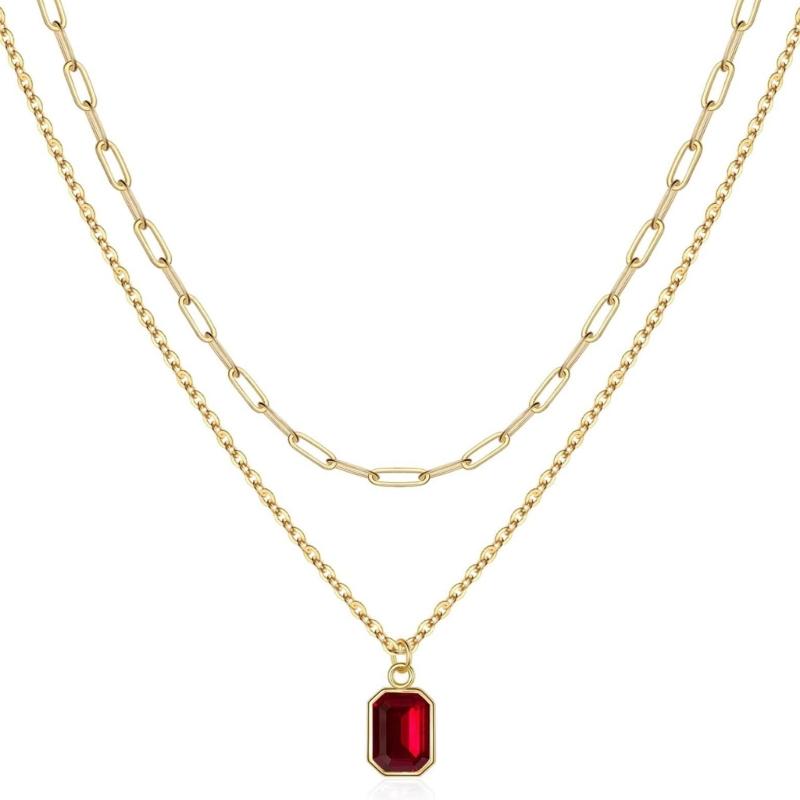 Elegant Double Layer Necklace Featuring December Birthstones And 18k Gold Plating Rectangular Design Neckchain For Women