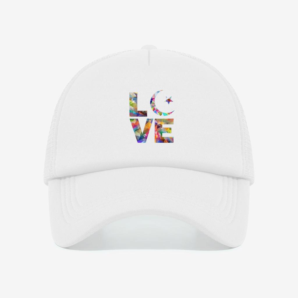 1 piece PC colorful geometric heart logo stylish and cool mesh hat! Red eye-catching breathable mesh fabric