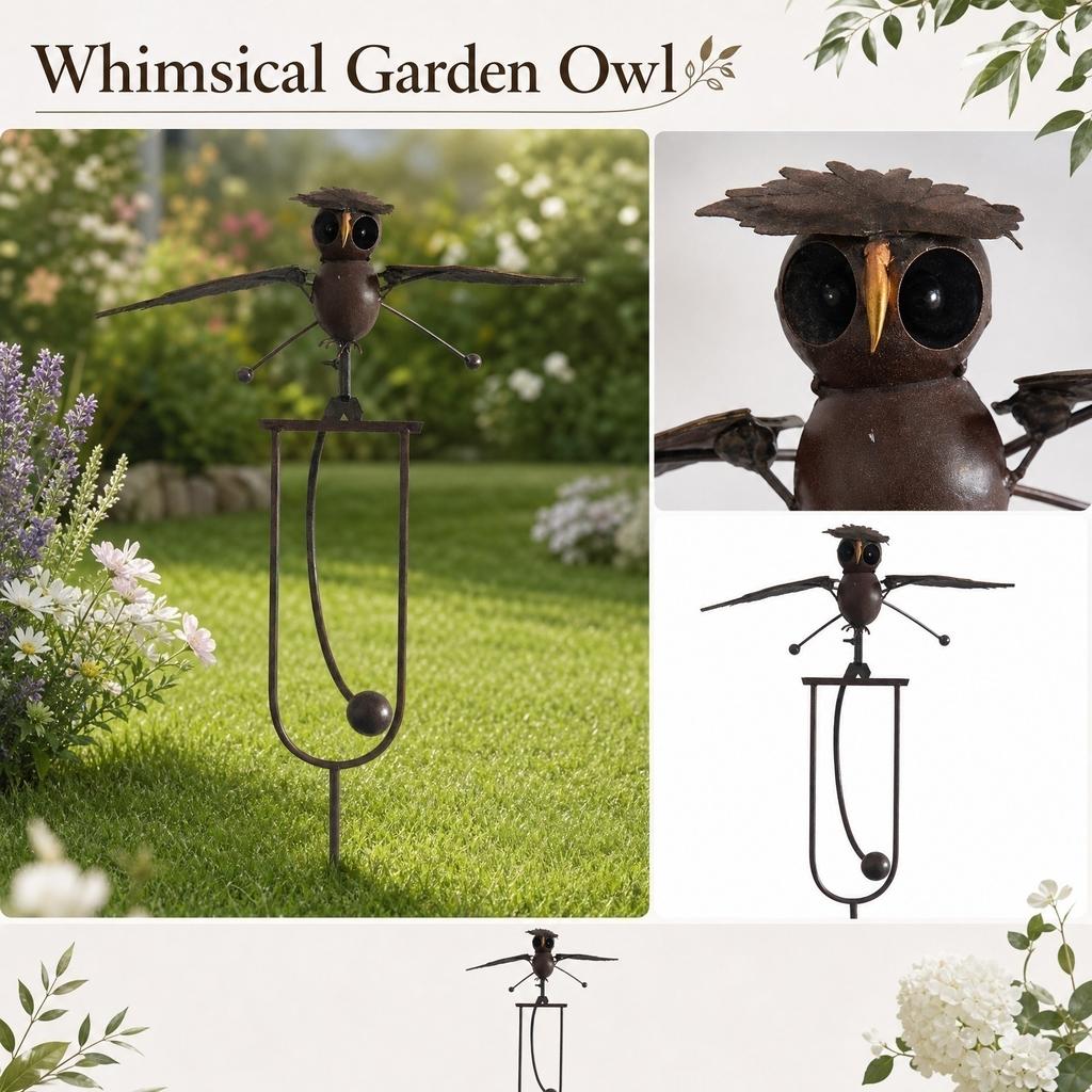 Metal Owl Garden Stake Sculpture Standing Owl Yard Decor Outdoor Decorative Animal Figurine Metal Art Sculpture for Garden Lawn