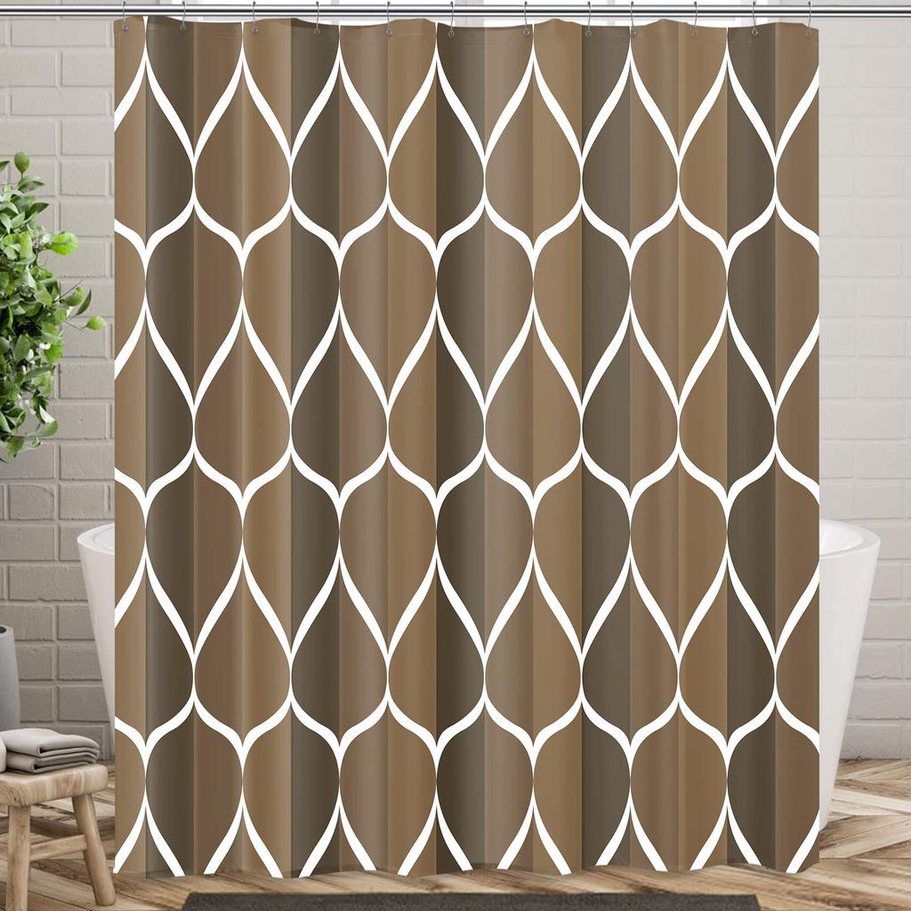 Aegean Blue Geometric Shower Curtain,Waterproof Polyester,Quick-Drying,Fabric Shower Curtains Set For Bathroom,Durable Washable
