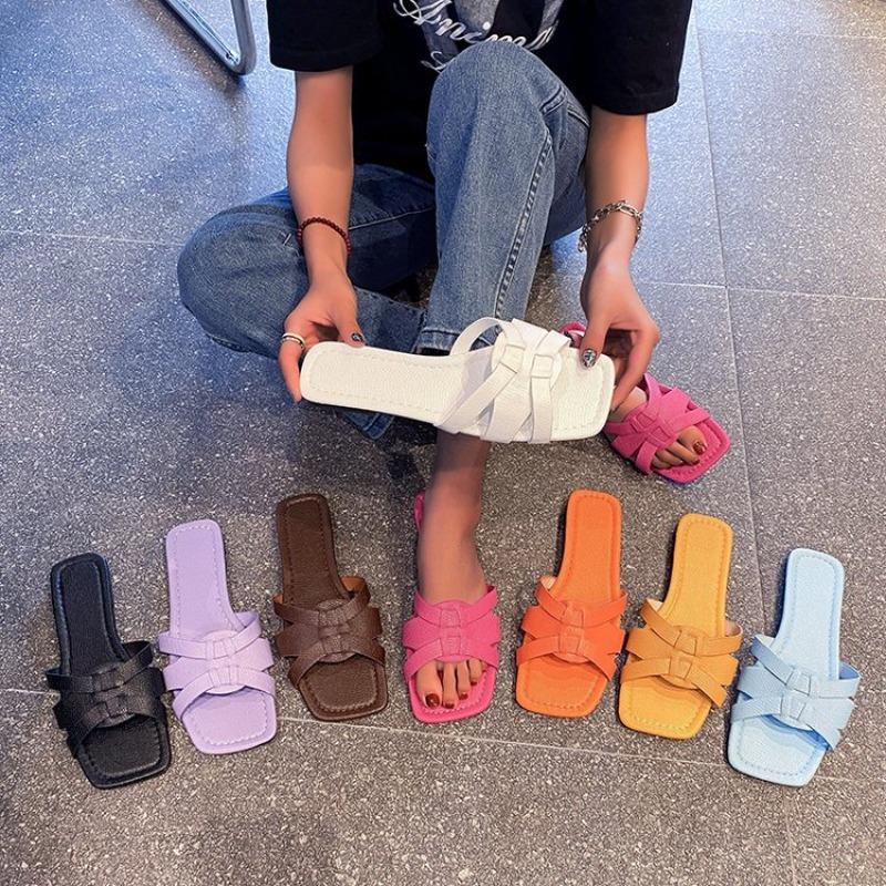 New Flat Shoes Women's Square Toe Breathable One-foot Slipper