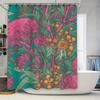 Vintage Floral Shower Curtain with Green Leaves Pink Flowers Waterproof Bath Decor Blue Background Home Accessories