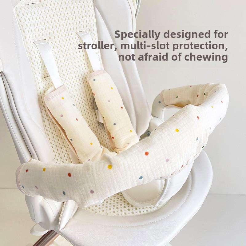 3pcs Set Baby Stroller Armrest Cover Cotton Gauze Shoulder Strap Drool Towel Baby Stroller Handle Cover Stroller Accessories