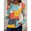 Women's 3D Plaid Stripe Print T-shirt Fashion Long Sleeve Round Neck Regular Tops Holiday Weekend Spring and Autumn
