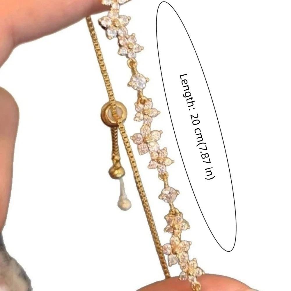 Elegant Pull Flower Bracelet Shiny Hand Chain Floral Adjustable Zircon Bracelet Hand Accessories