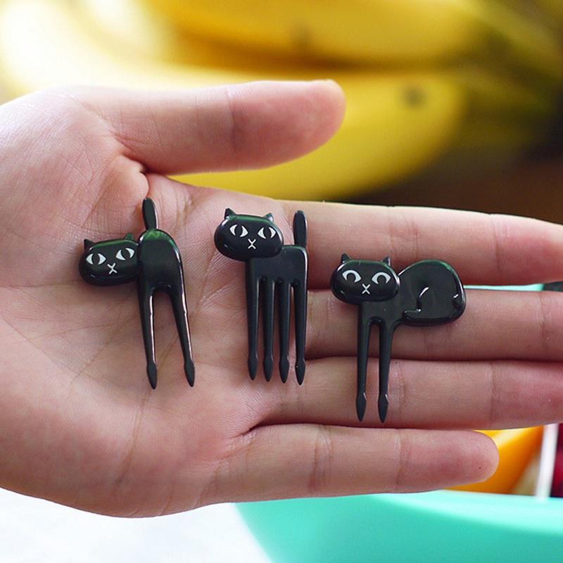 6Pcs Household Small Animal Fork Fruit Picks Cute Cartoon Cat Children Fork Bento Lunch Box Decor Accessories Supplies Tools